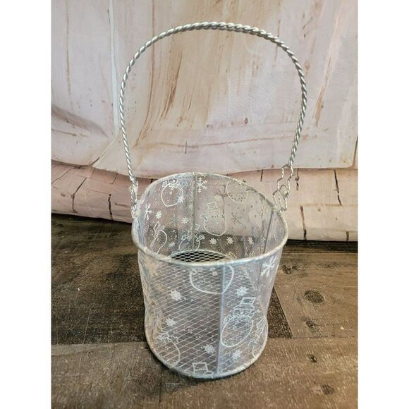 White silver snowman snowflake basket Xmas decor - Picture 3 of 6